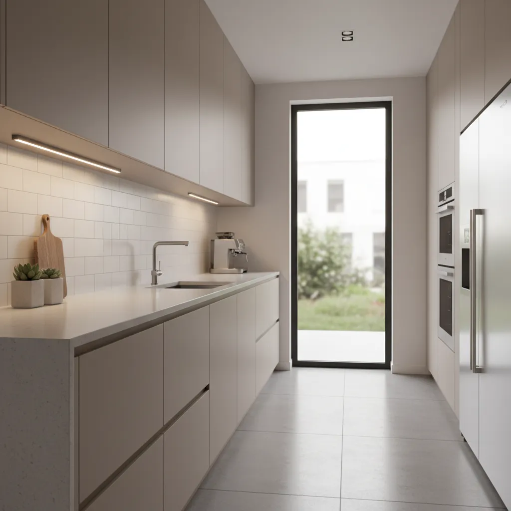 LED battery powered under cabinet lights illuminating kitchen counter workspace