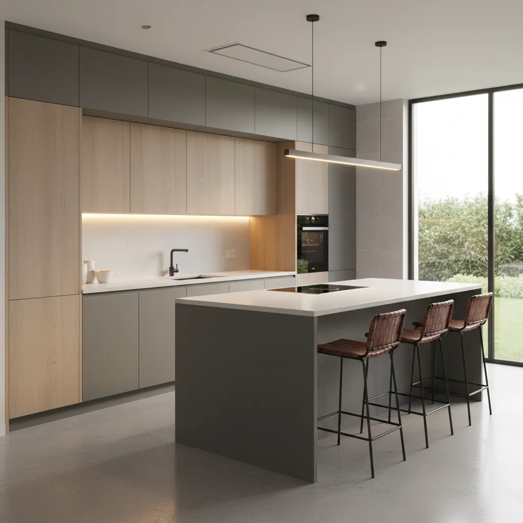 LED under cabinet lighting illuminating a clean kitchen prep area