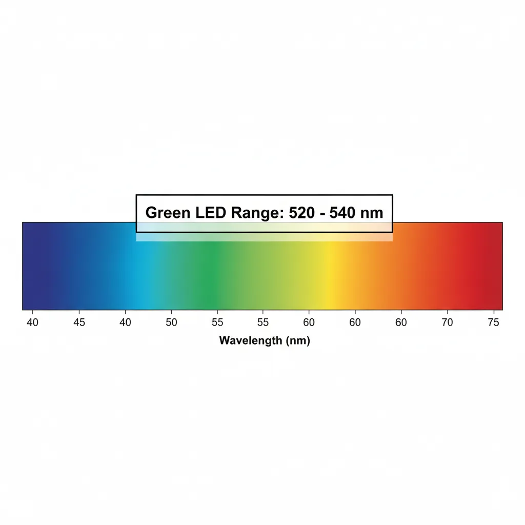 Diagram showing LED wavelength range used in green hunting lights