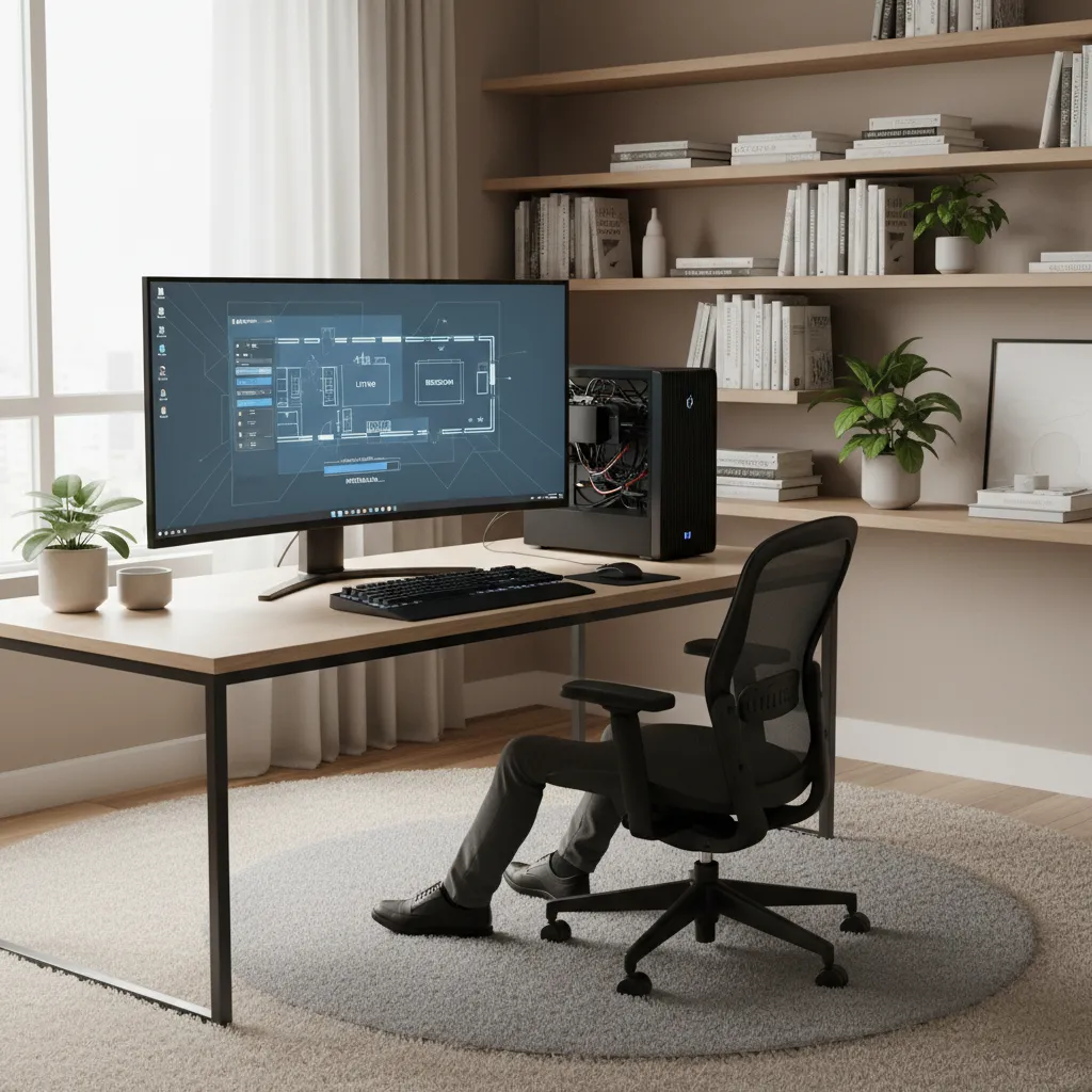 desktop computer installing old home design software with floor plan interface visible