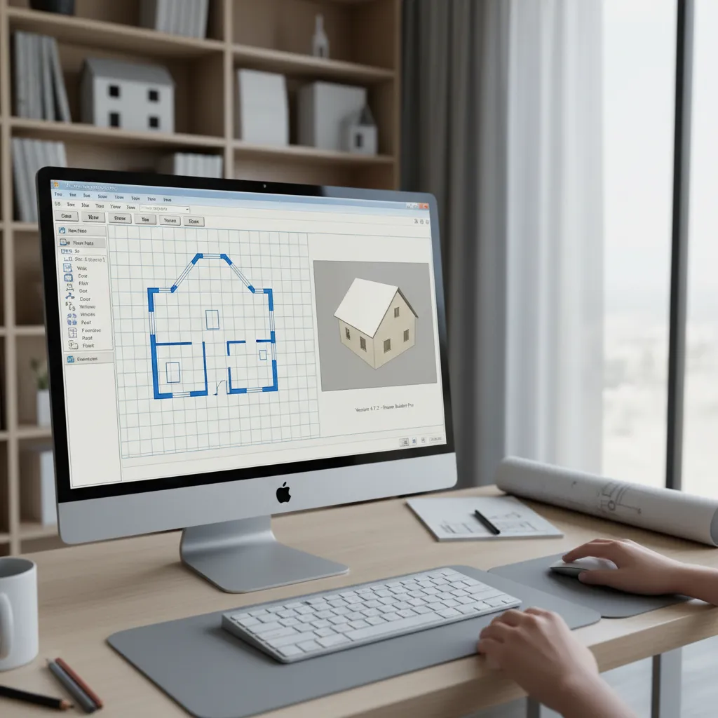 Older home design software interface displaying 2D floor plan and simple 3D preview