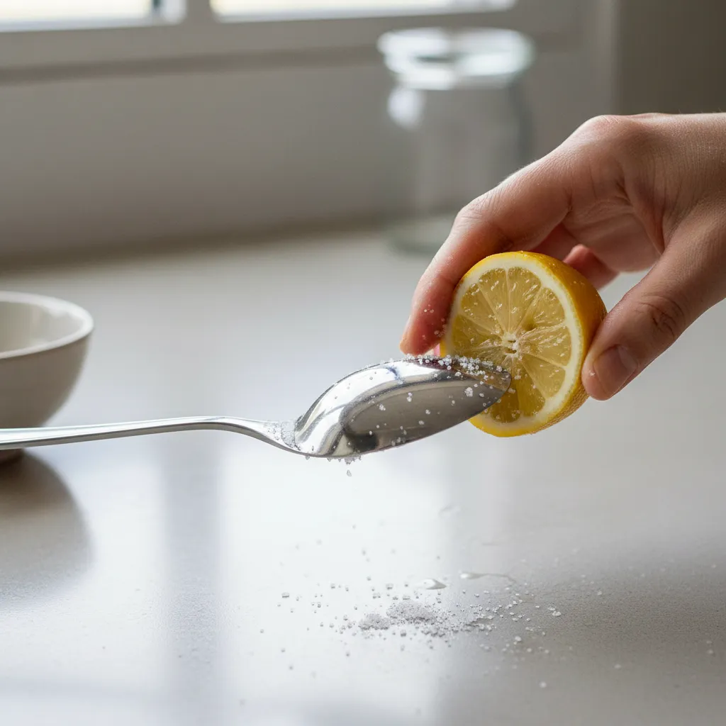 Cleaning rust from a metal utensil using lemon and salt