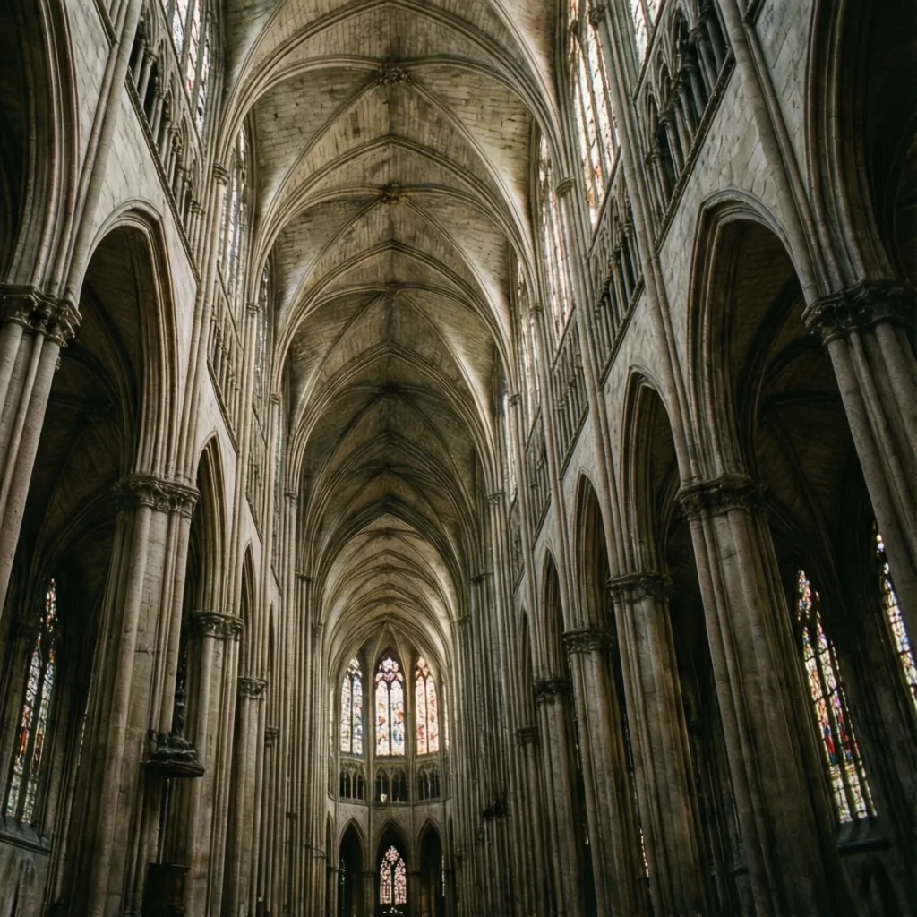 Columnas delgadas góticas dentro de la Catedral de León