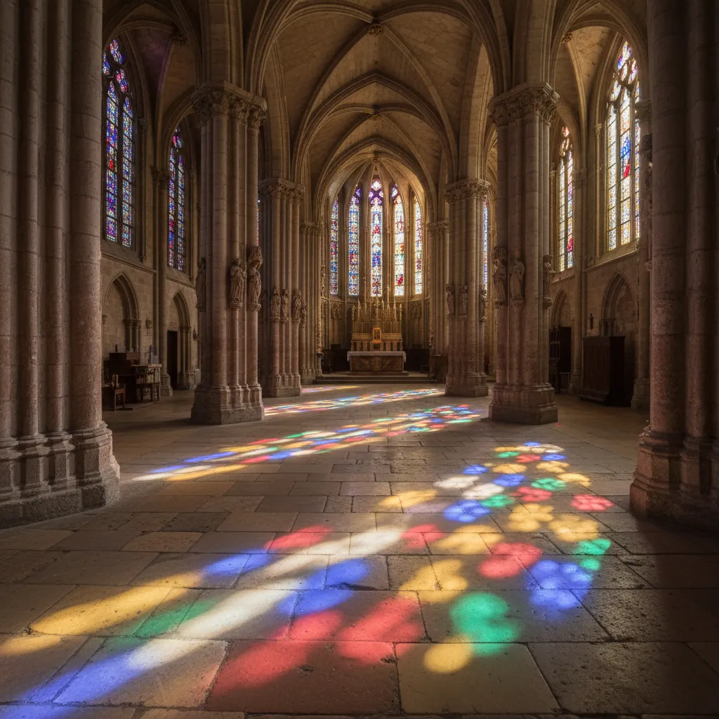 Luz de colores proyectada sobre el suelo de la Catedral de León