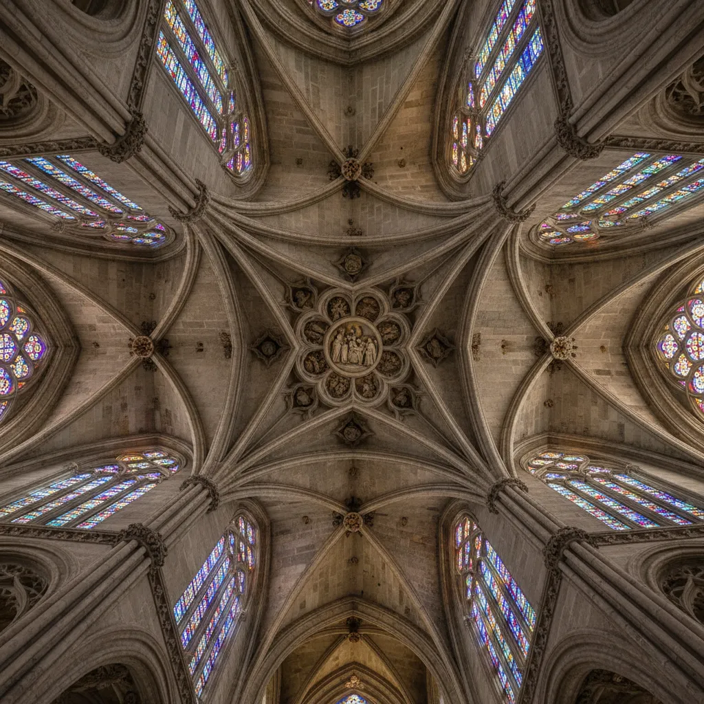 Bóvedas góticas altas en el interior de la Catedral de León