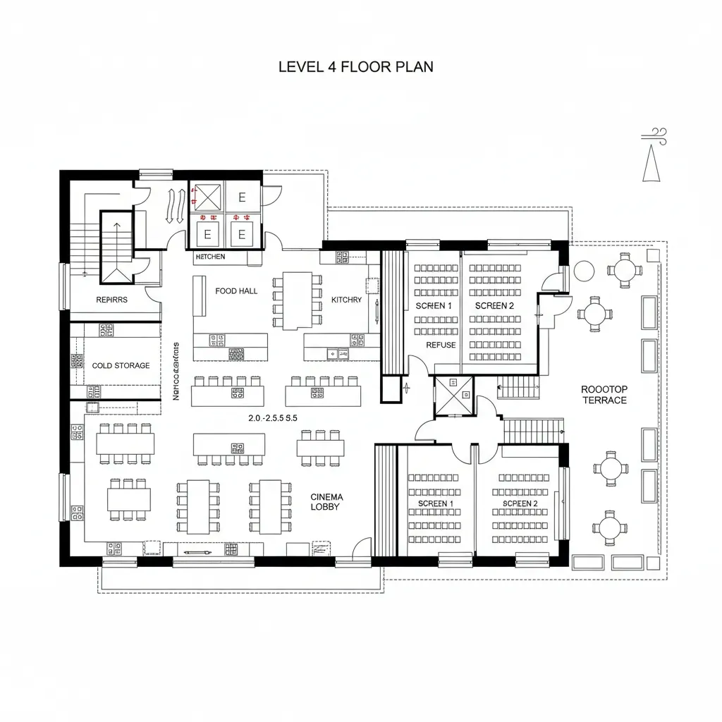 Level 4: Food Hall + Cinema + Rooftop Interface