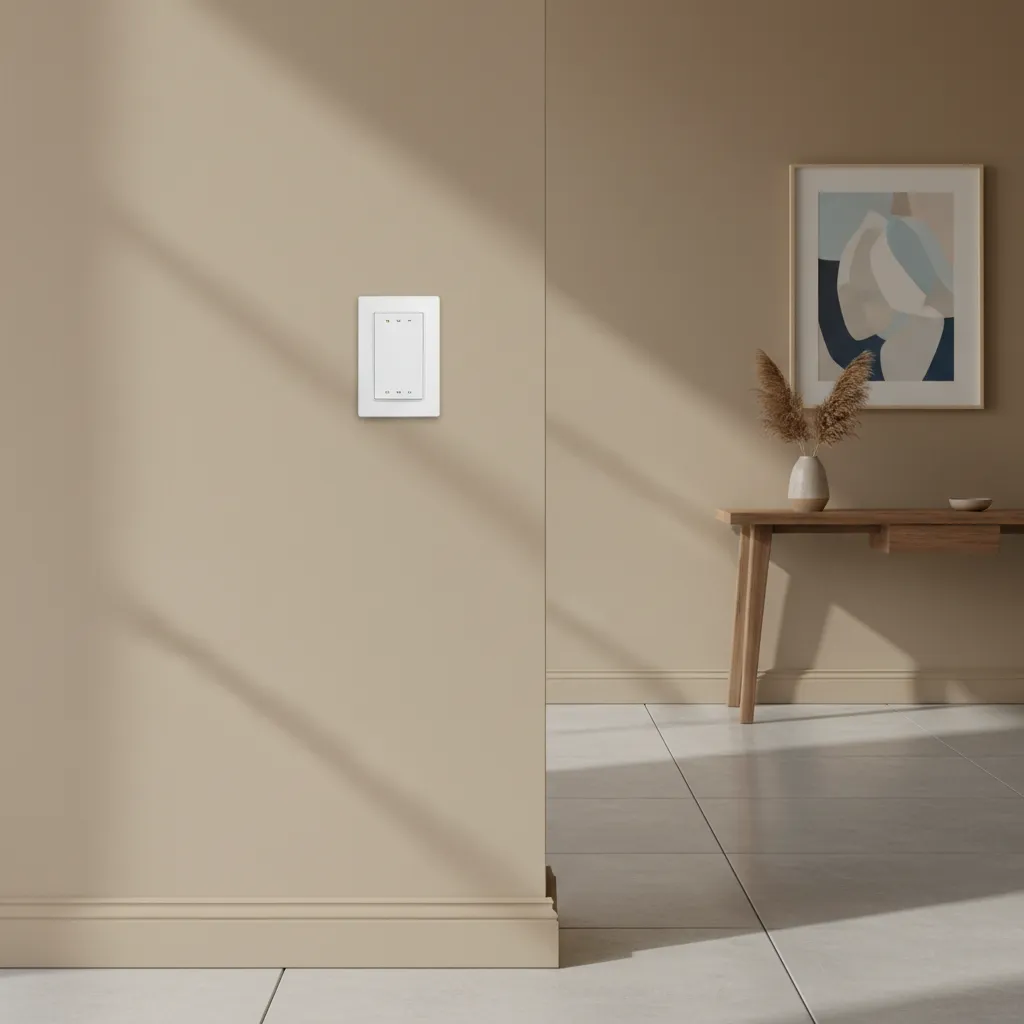 leviton decora smart light switch installed on modern interior wall