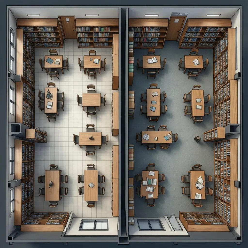 Comparison of two different library floor plan layouts