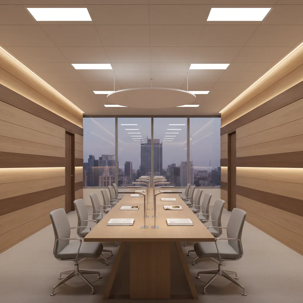 Library study room showing layered lighting with overhead and task lights