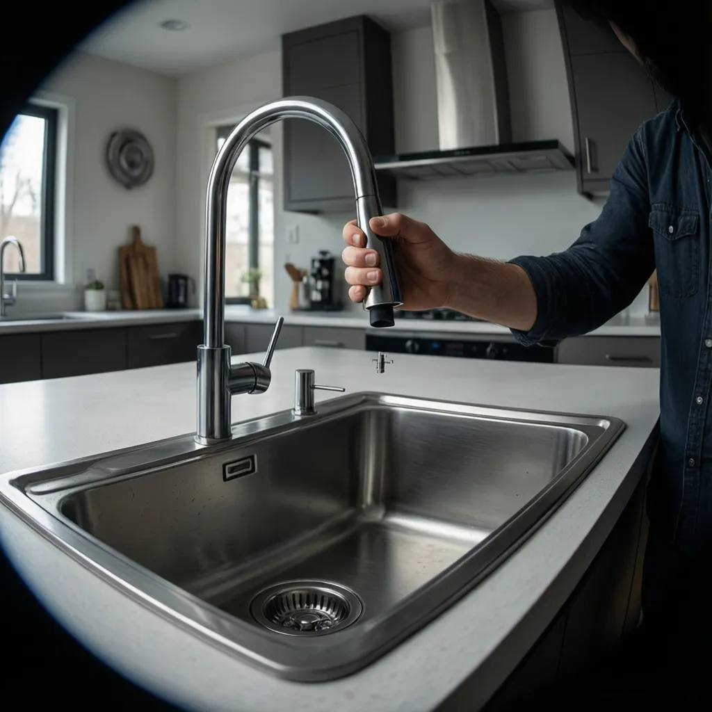 Removing the kitchen faucet body from the sink after loosening mounting hardware