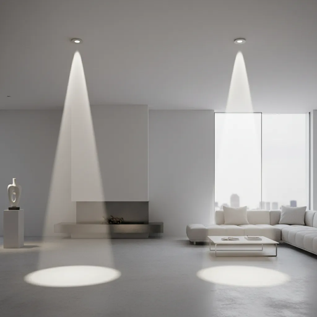 Comparison of narrow beam and wide beam lighting spread