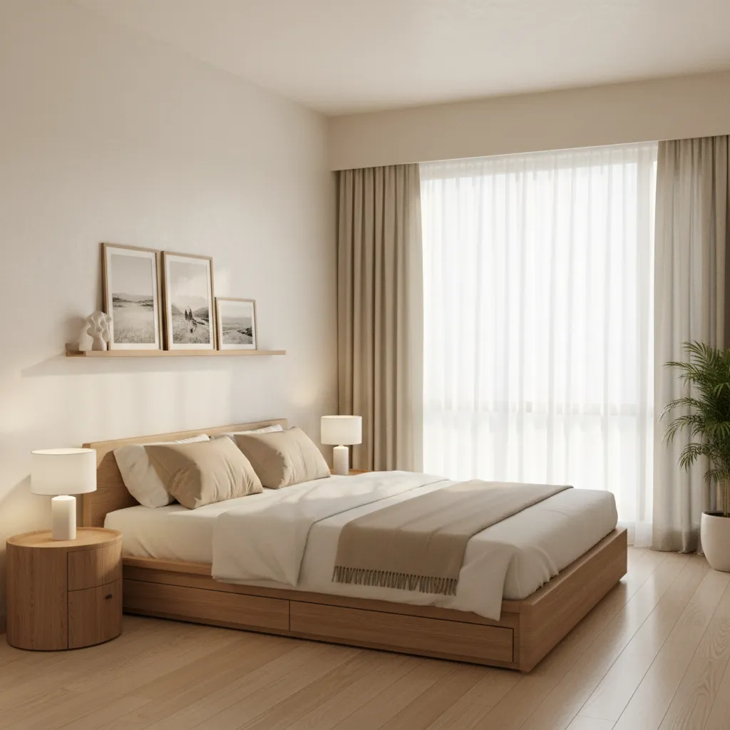 Light colored bedroom interior suitable for warm climate homes in Pune