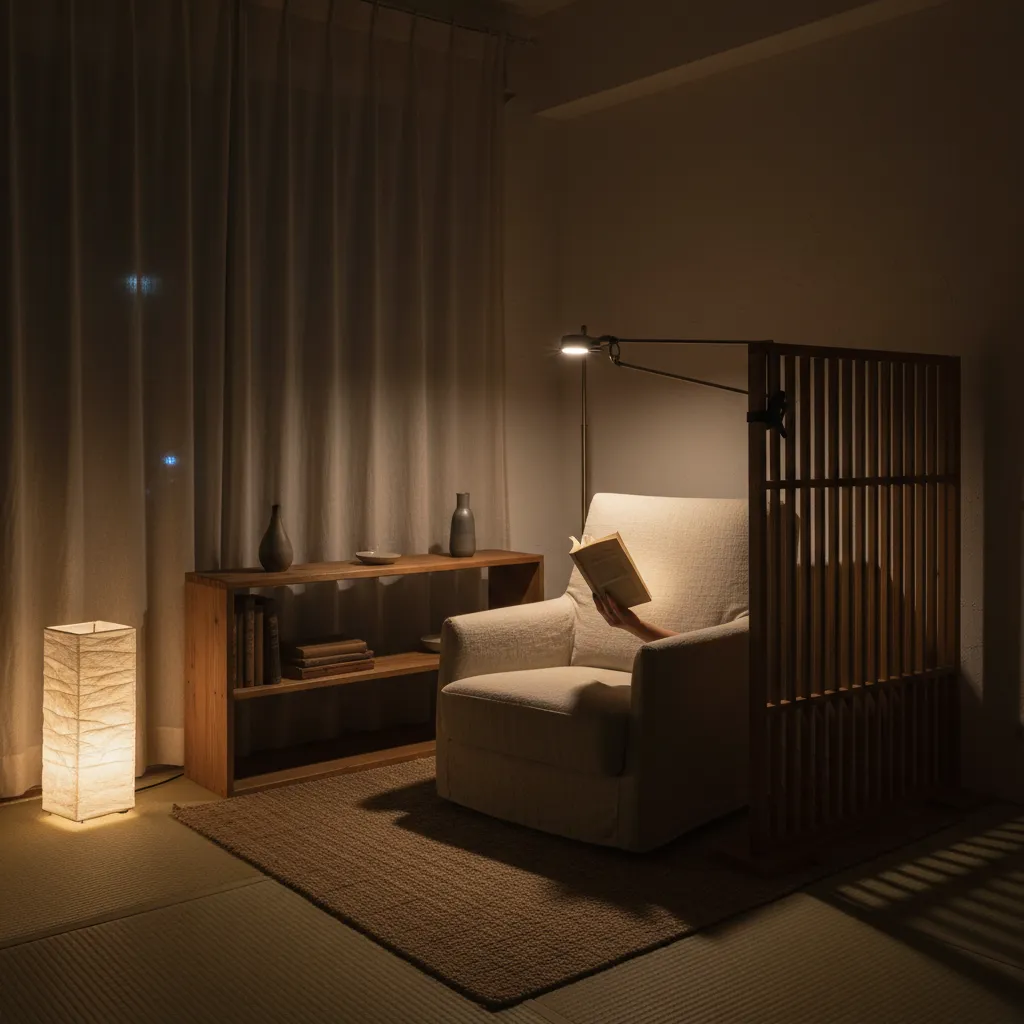 読書コーナーの“光の境界”で集中を作る（東京小戸型×日式風格）