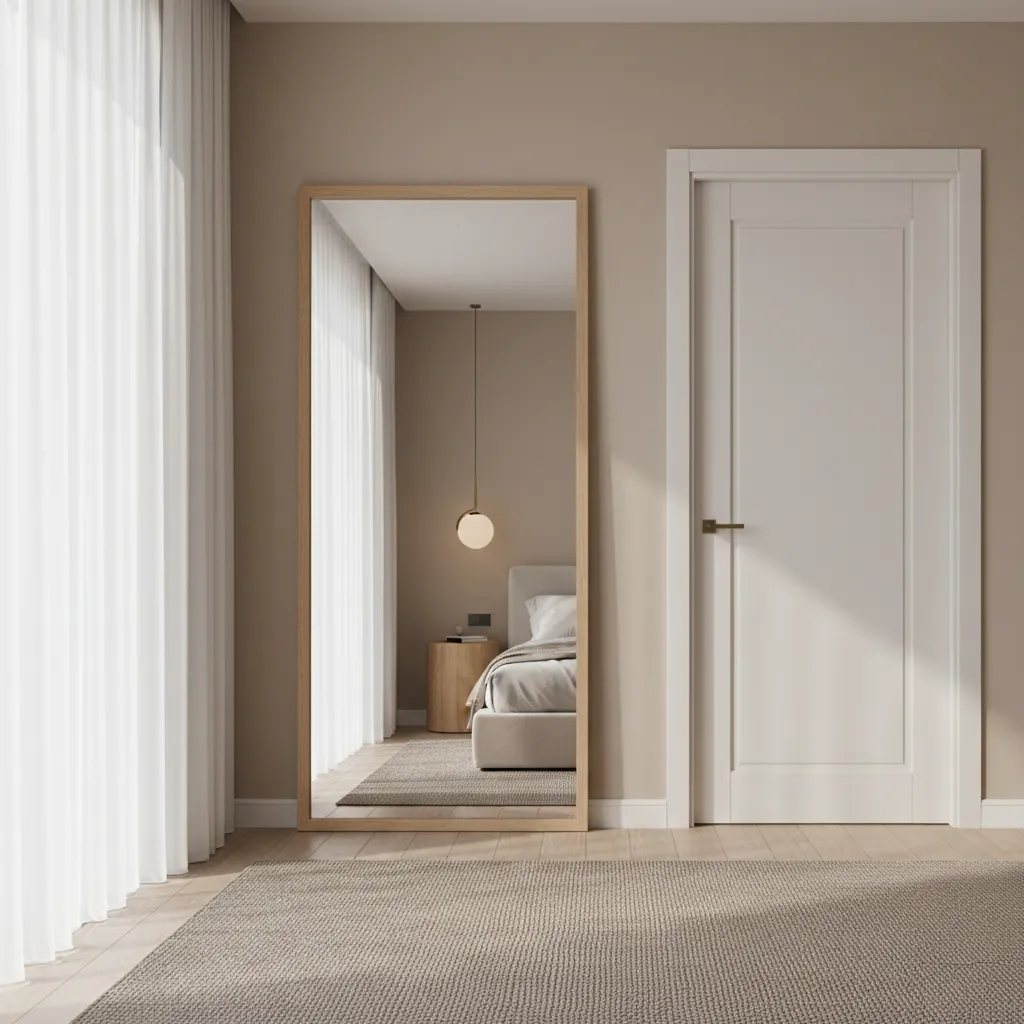 Door mirror with light colored decorative frame improving brightness
