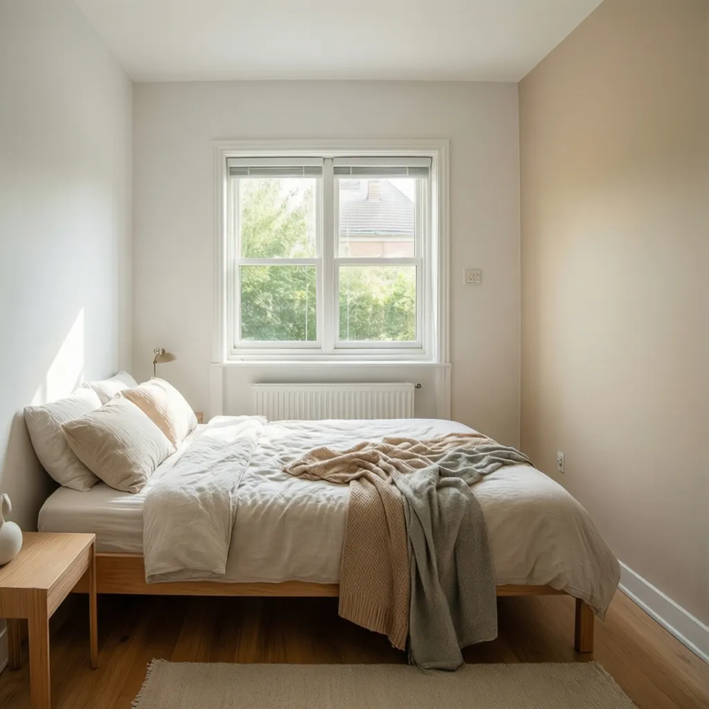 Habitación pequeña con colores claros y buena iluminación natural