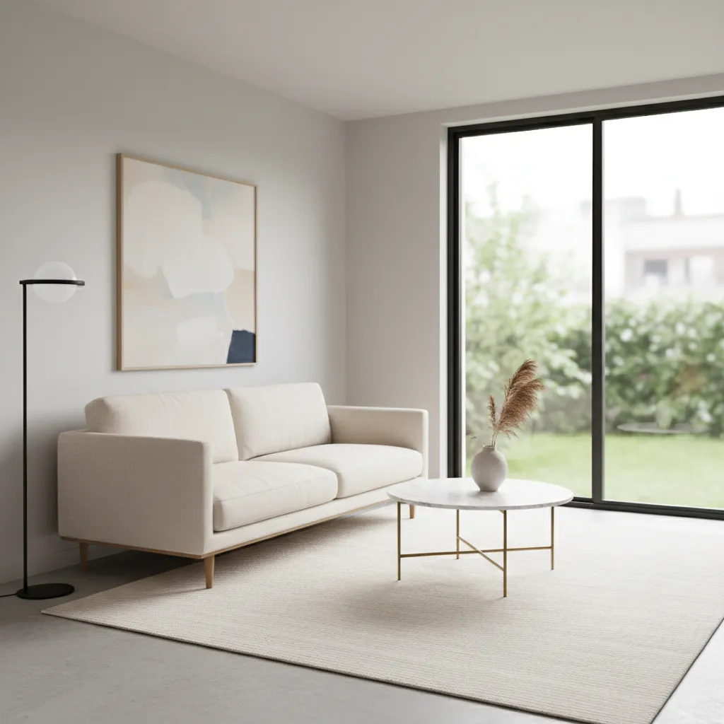 Light colored sofa making a small living room feel larger