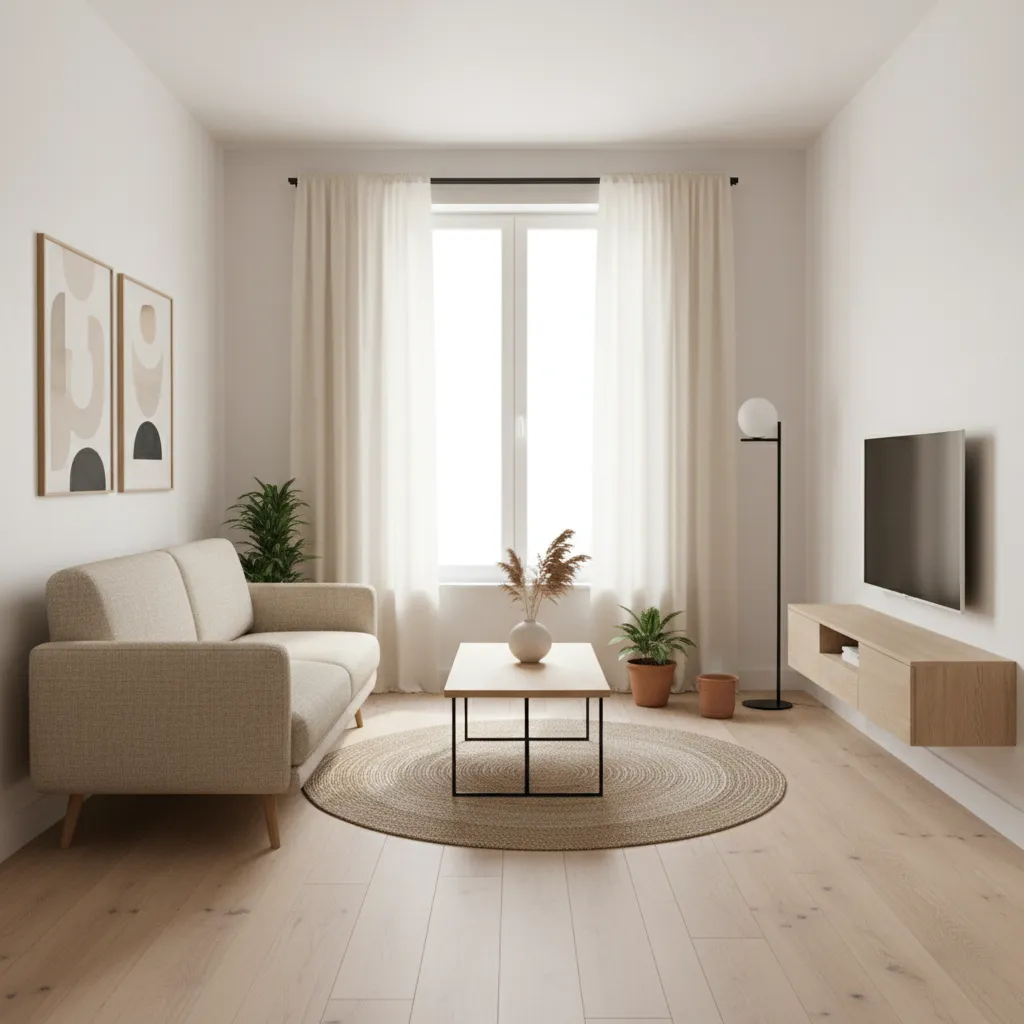 Light colored sofas making a small living room appear larger