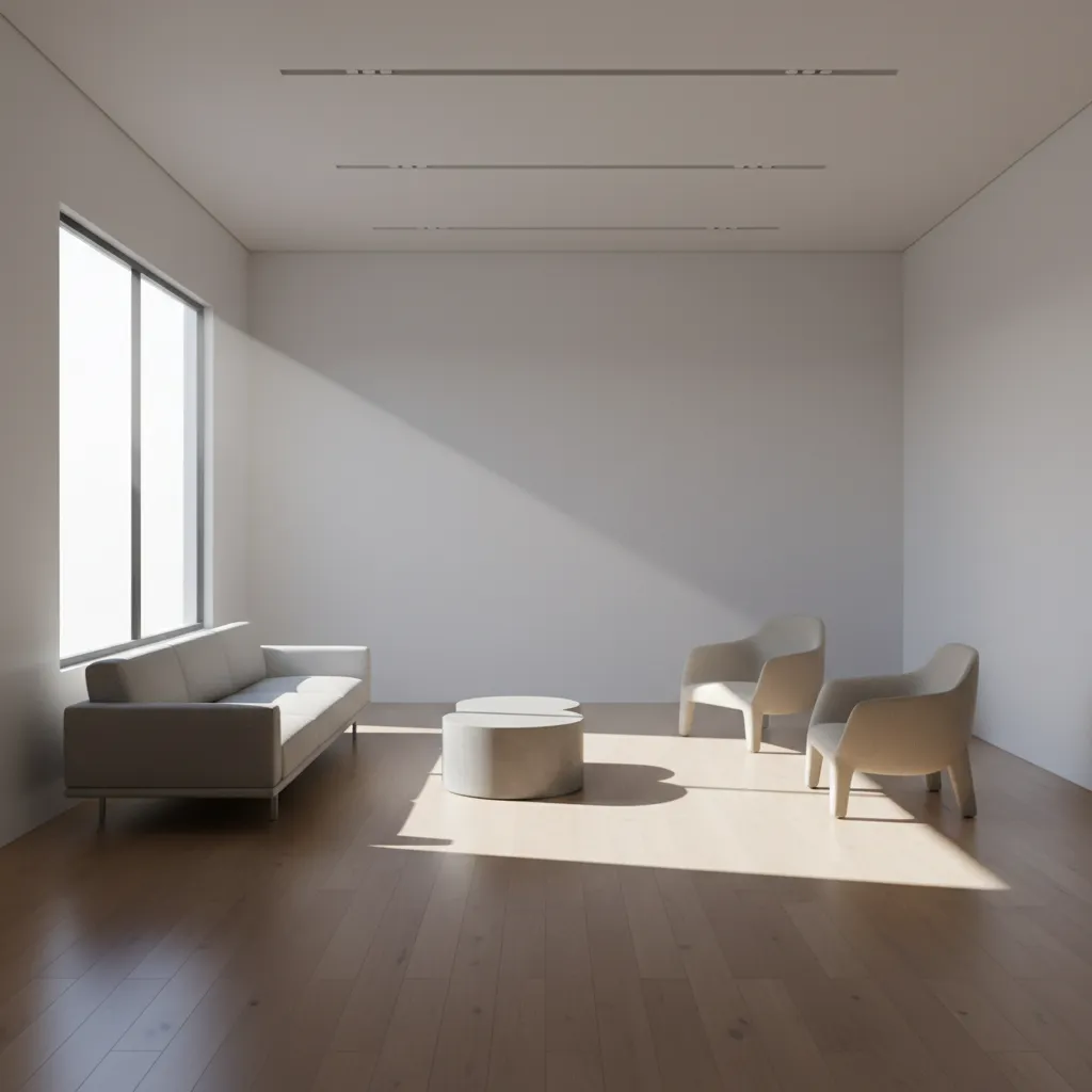 diagram style render showing how light angle affects floor shadows