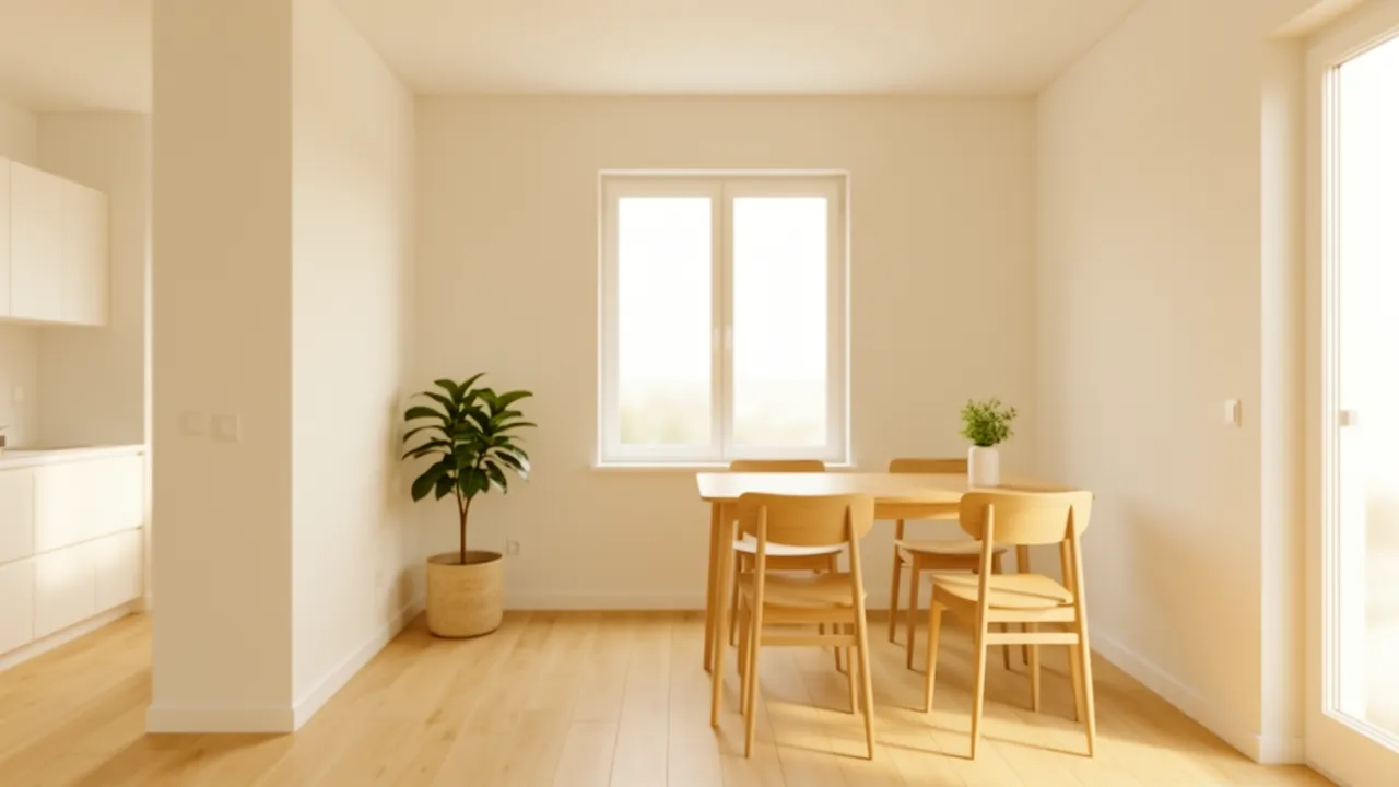 light neutral color palette in small apartment living space