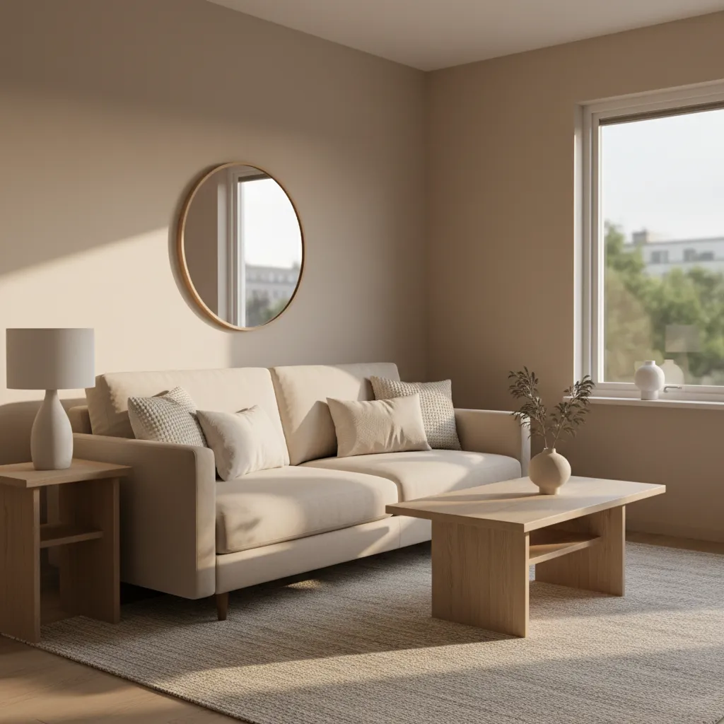 small living room with warm neutral walls and natural light