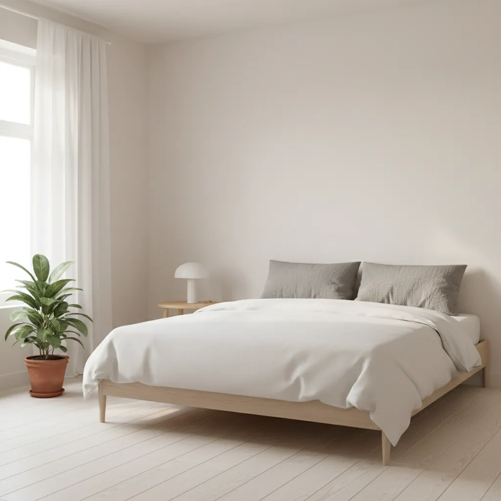 Small bedroom with light neutral paint making the room feel open