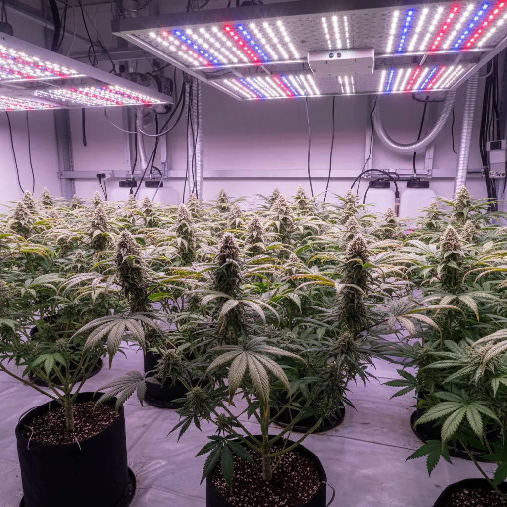 Light penetrating through dense flowering plant canopy reaching lower buds