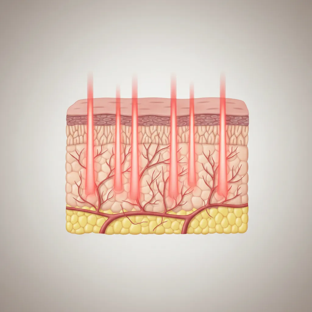 Illustration showing red light wavelengths penetrating layers of skin