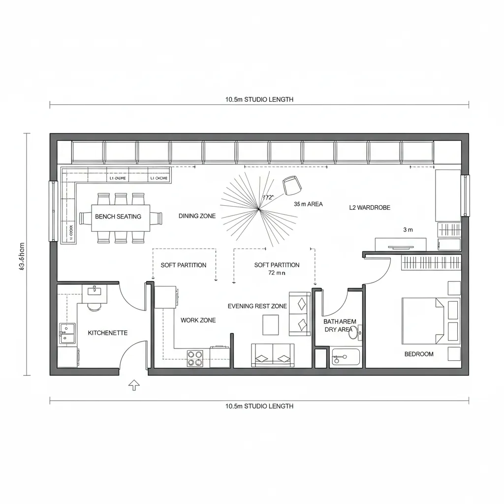 Teolida 1 Room Linear Floor Plan: Fix a Cluttered Small Home