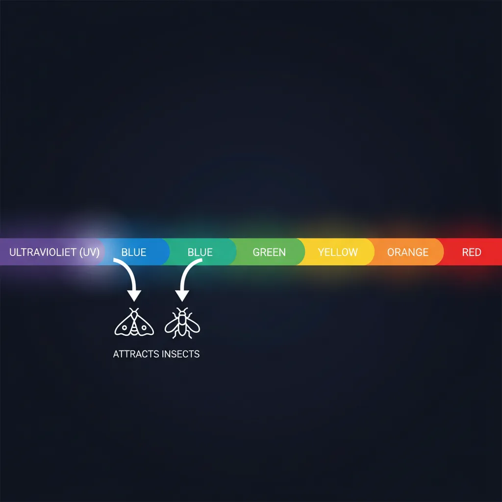 Illustration of light spectrum showing ultraviolet and blue wavelengths attracting insects