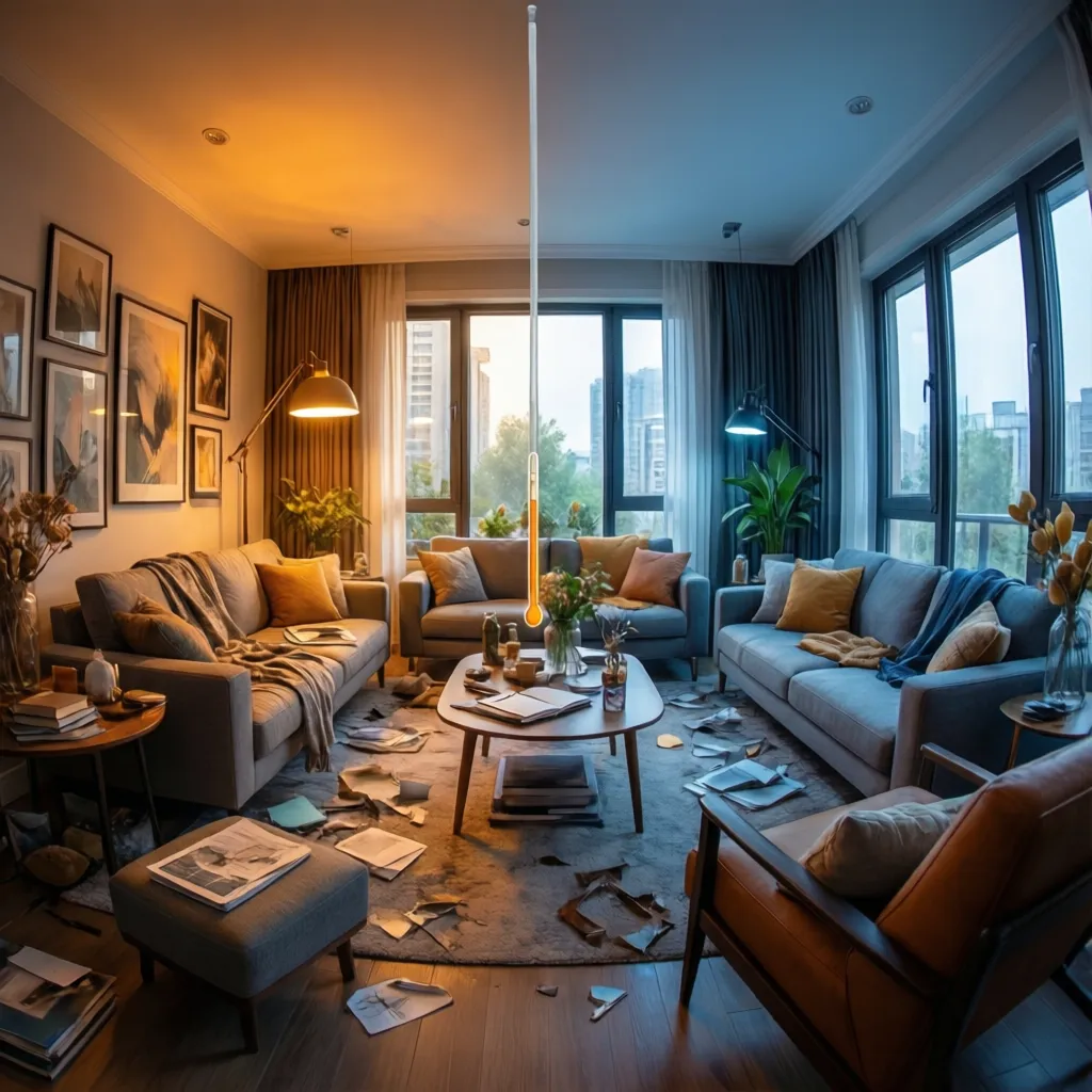 Comparación visual entre iluminación cálida y fría en interiores