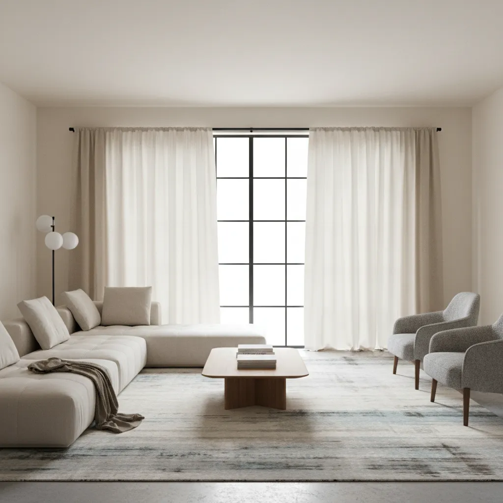 Comparison of light and dark curtains against cream walls in a living room