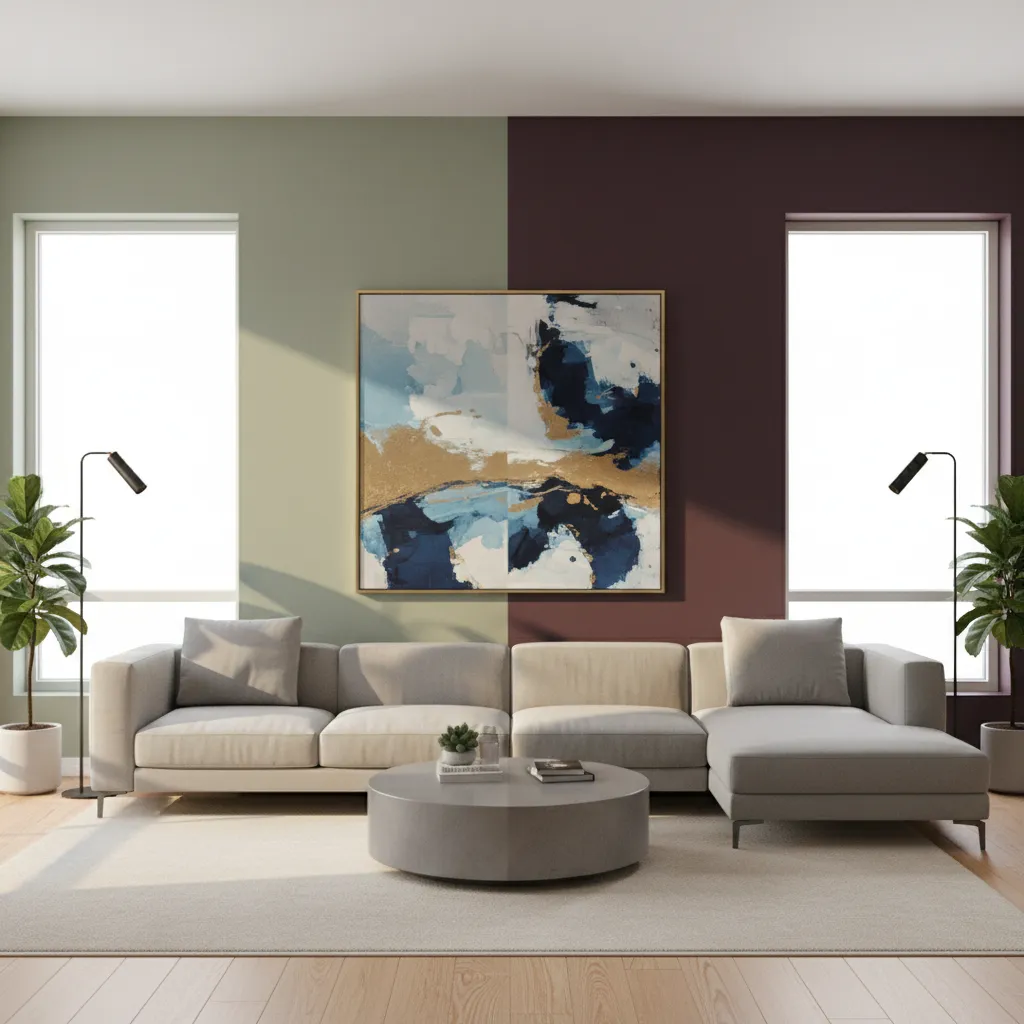 Comparison between light colored east wall and dark accent wall in interior room