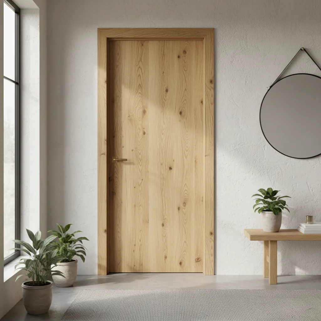 Puerta rústica de madera clara con textura natural