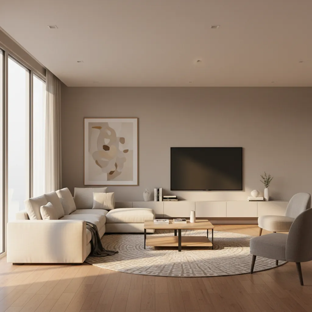 Interior rendering showing lighting adjustment inside a living room scene