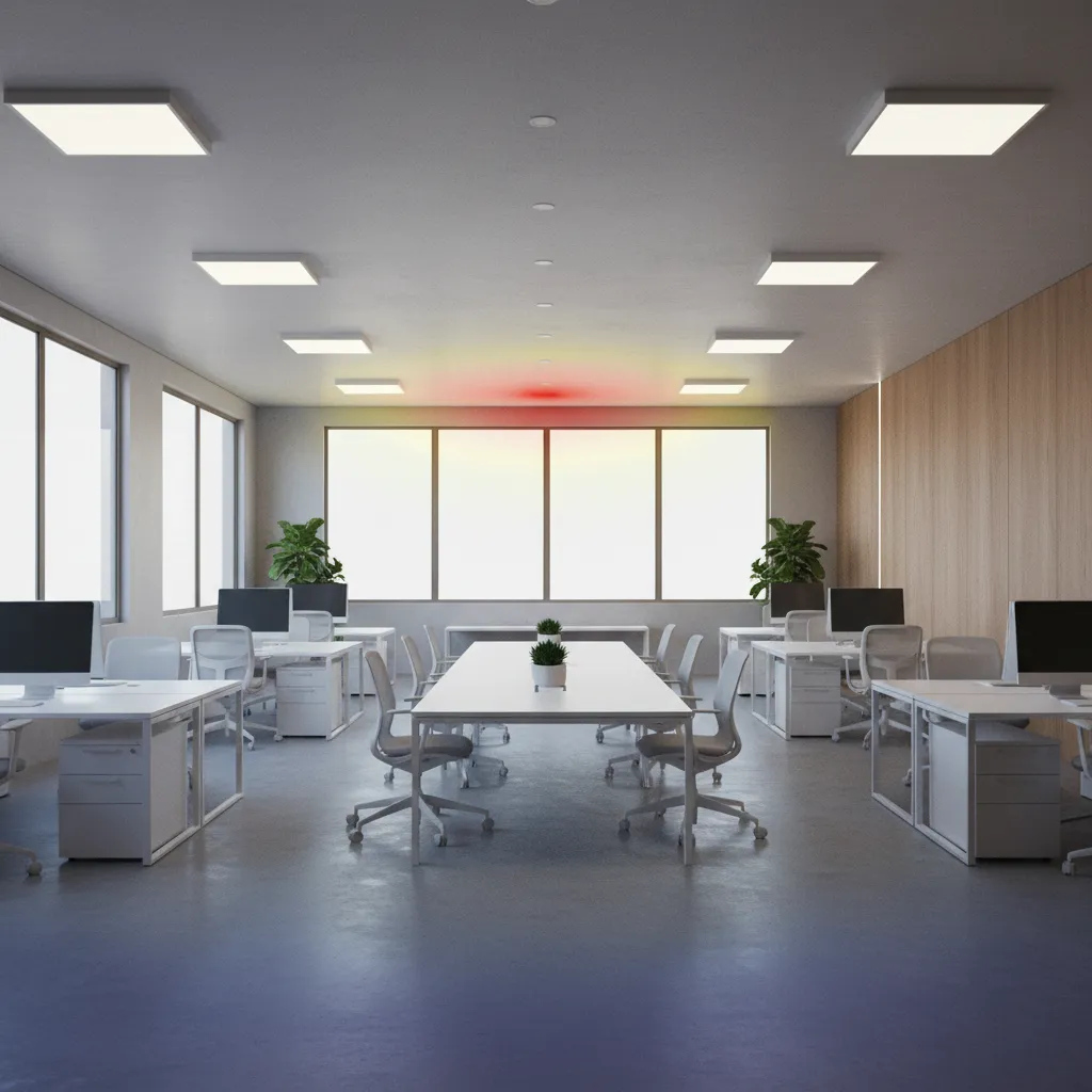 3D interior lighting calculation heatmap across a room layout