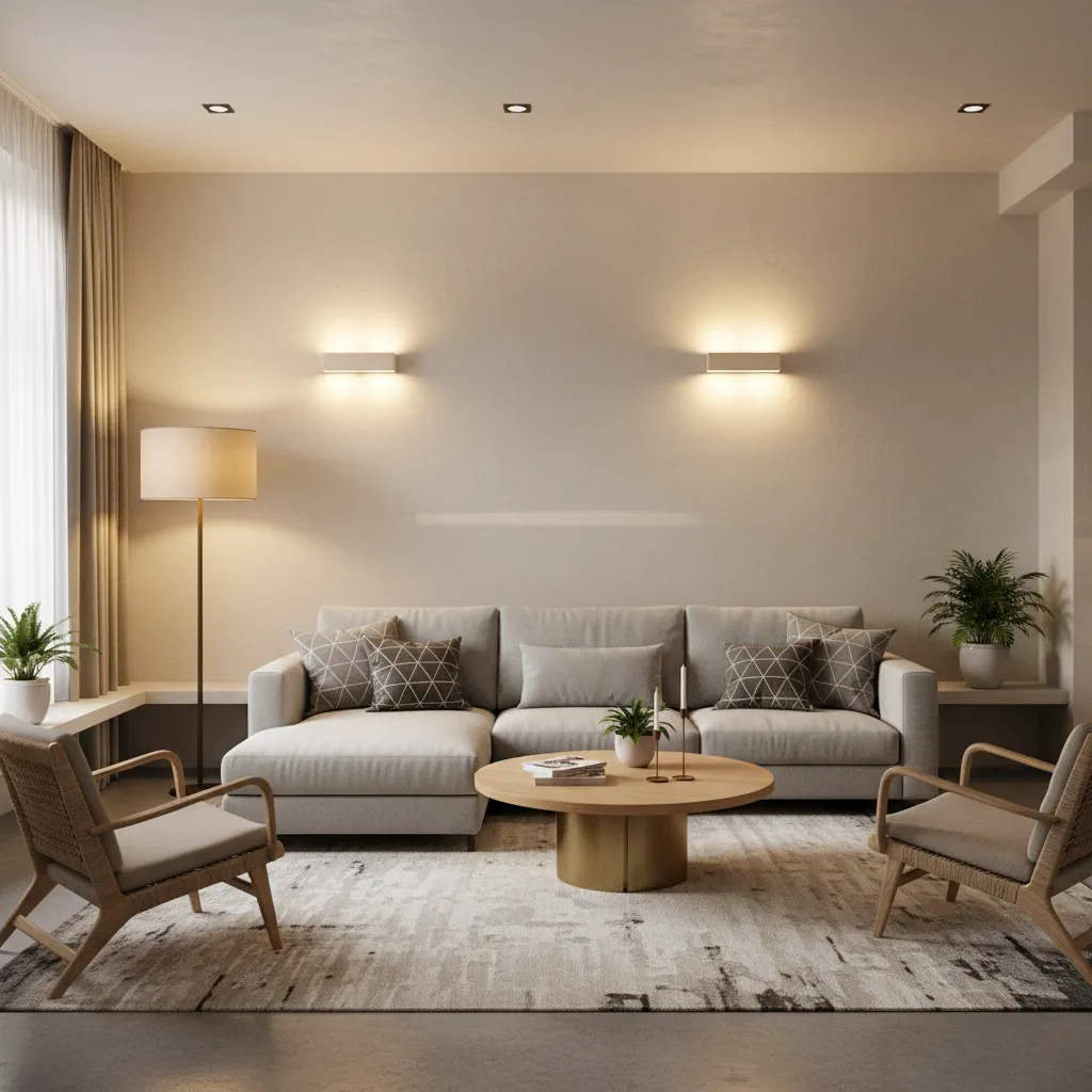 Diseño de iluminación en salón con varias capas de luz