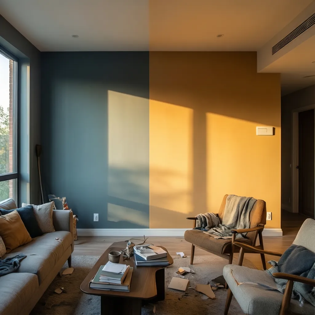 Comparación de cómo cambia el color de una pared con distinta iluminación