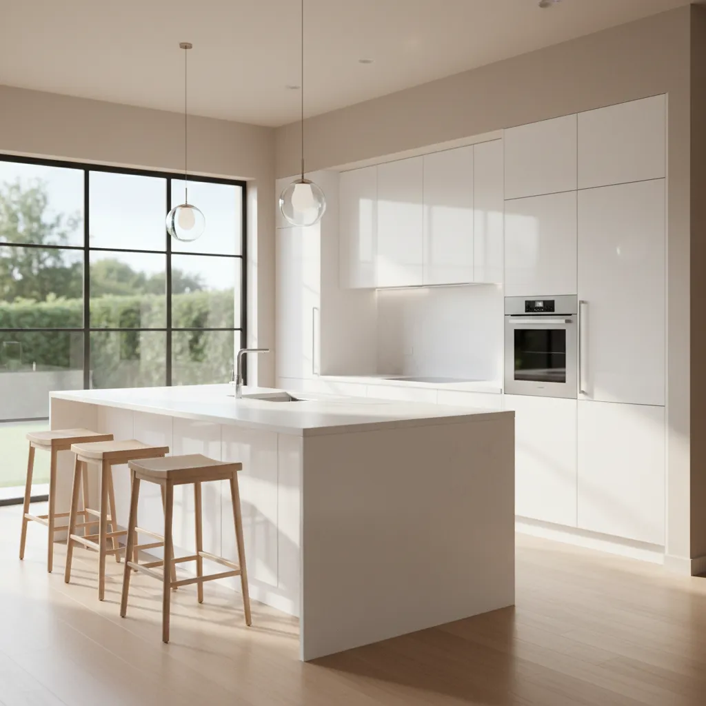 white kitchen cabinets showing how lighting changes wall color