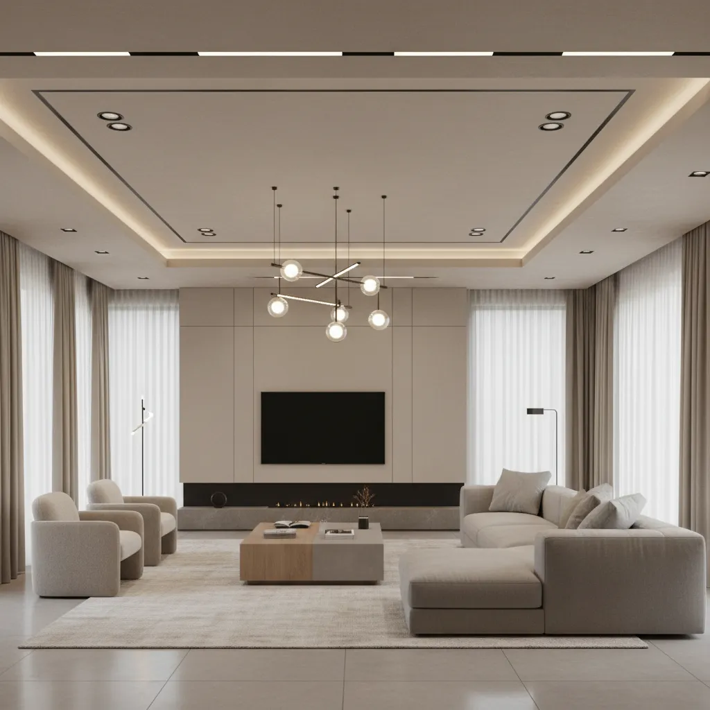 Lighting fixture simulation in a modern interior space