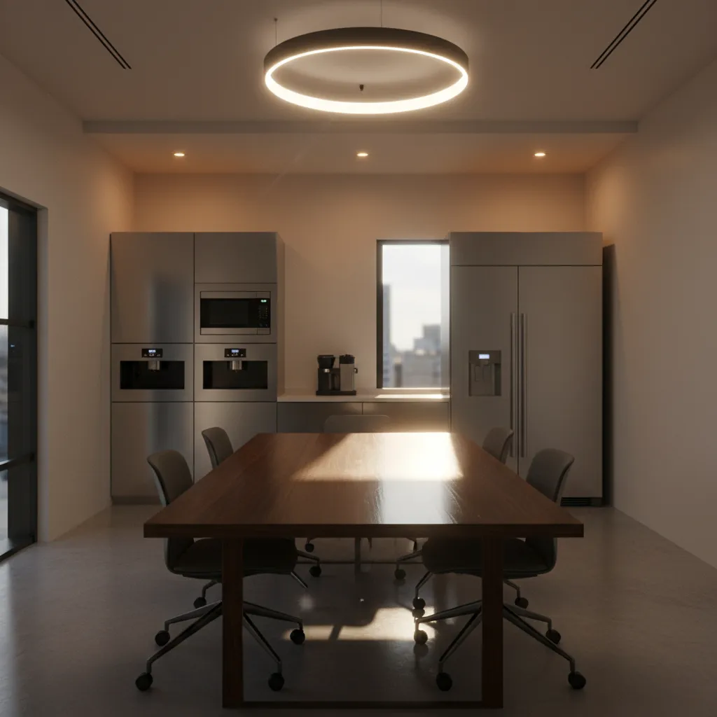 Example of glare from overhead lighting reflecting on table surface