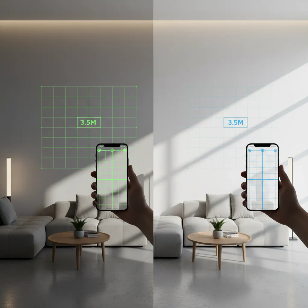 comparison of dim lighting versus bright lighting for AR room scanning