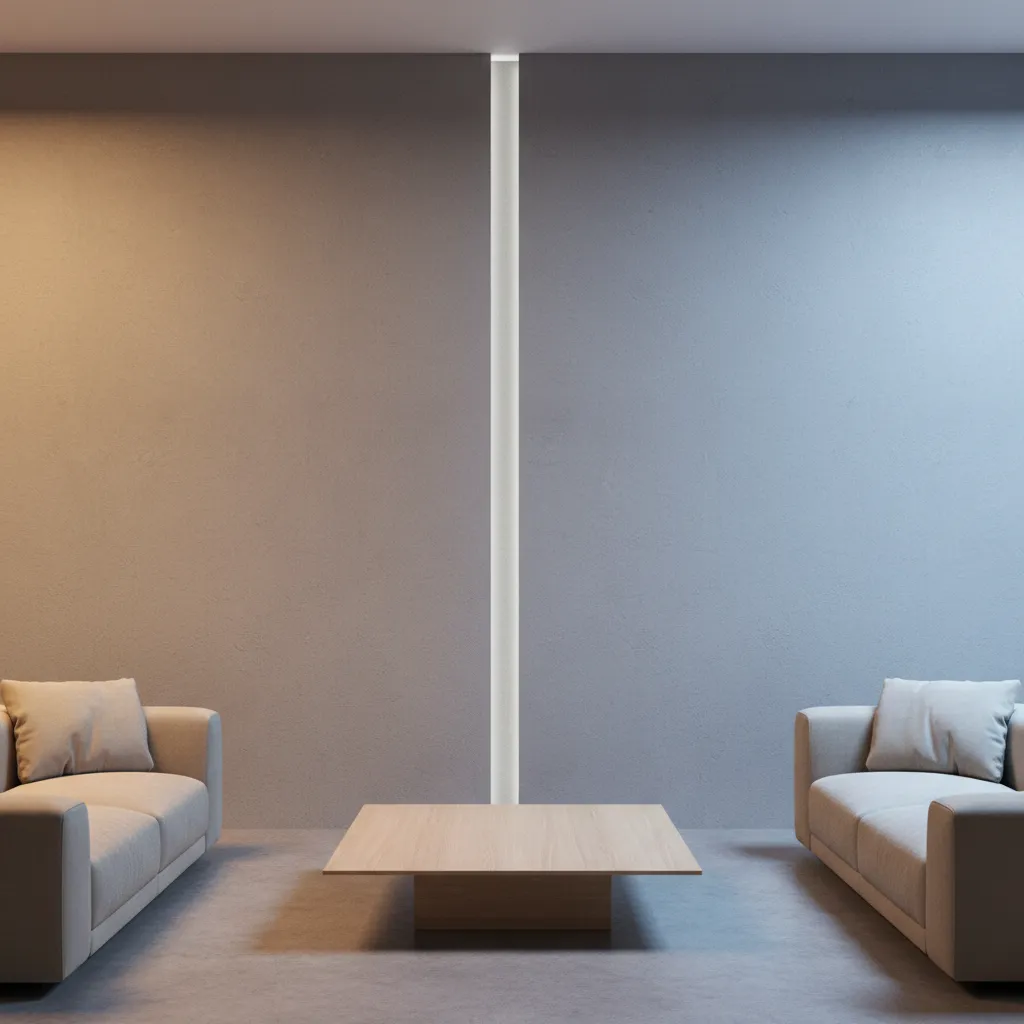 Room showing comparison of warm and cool lighting on painted wall
