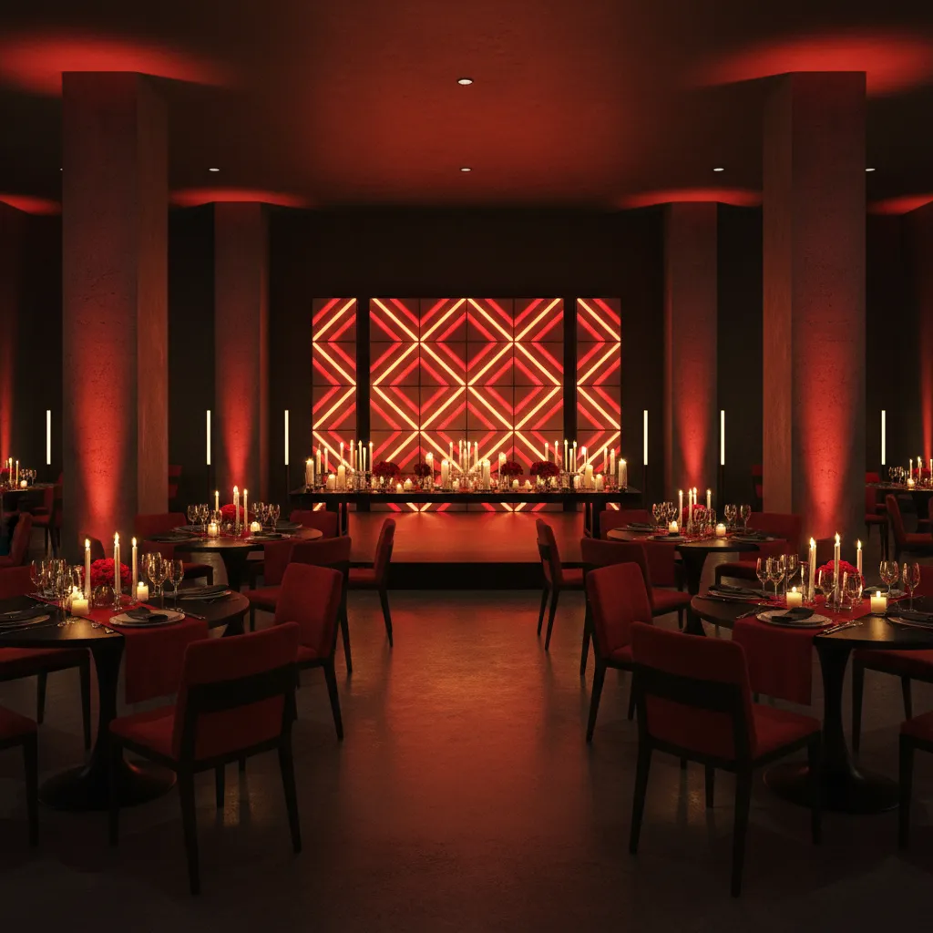 red and black party decorations improved with warm lighting