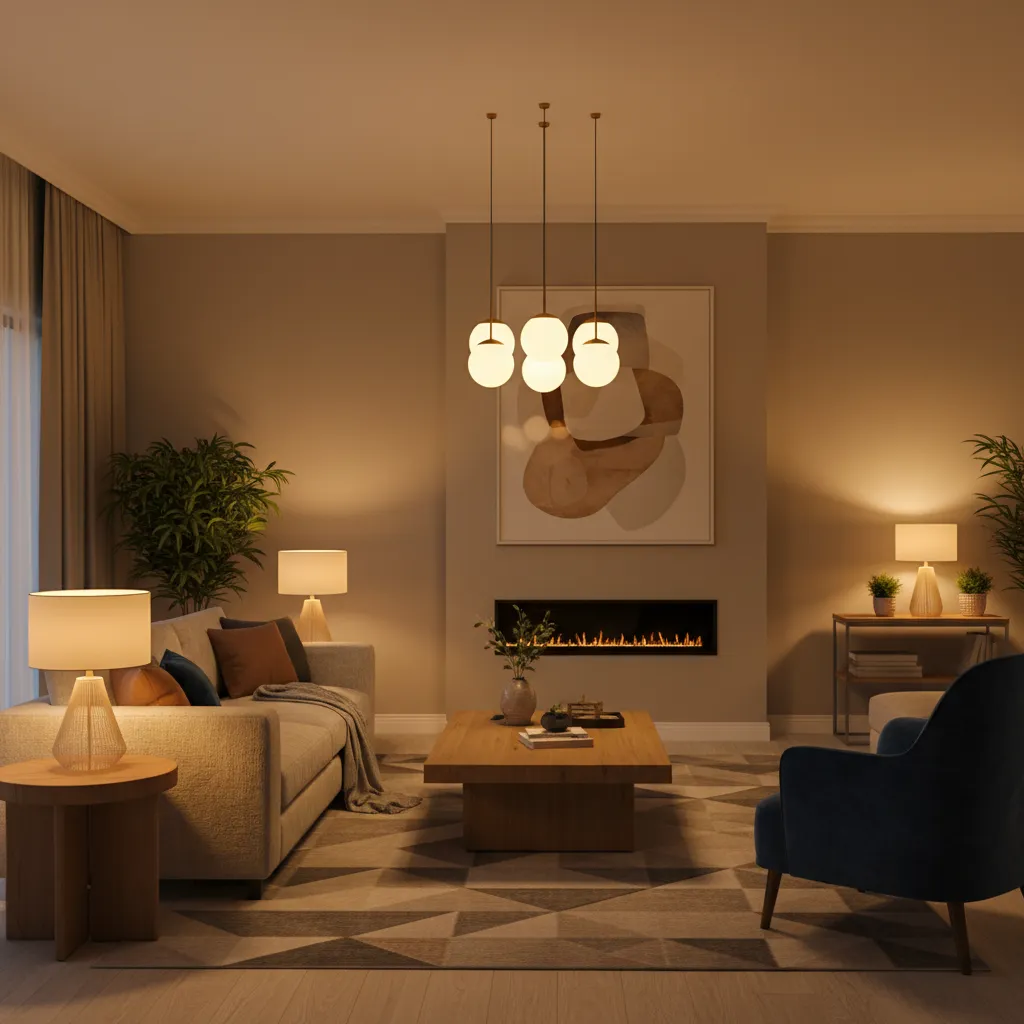 Espacio interior con iluminación cálida coherente