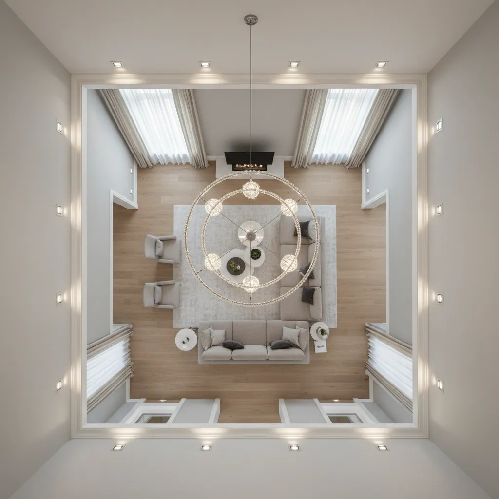 Lighting layout diagram for high ceiling living room