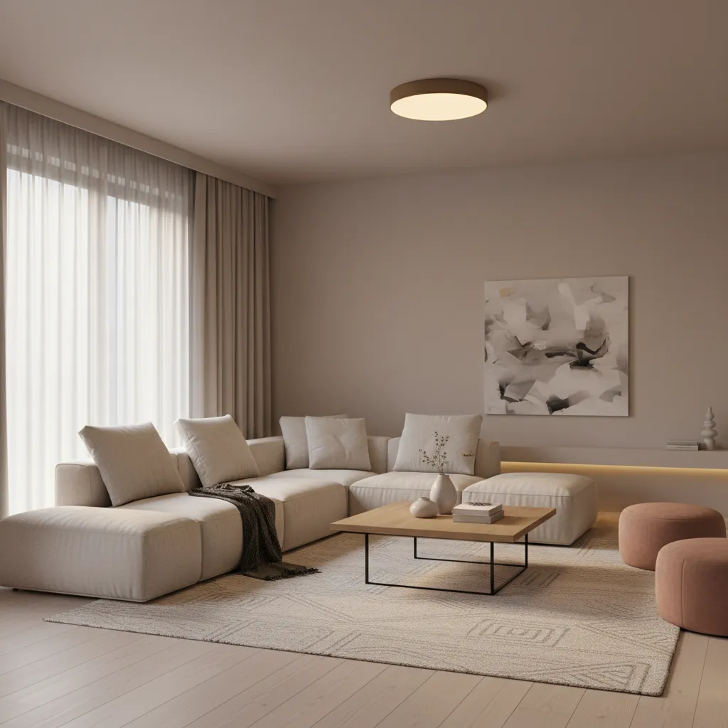 Interior showing ceiling light illuminating a living room for lumen output example