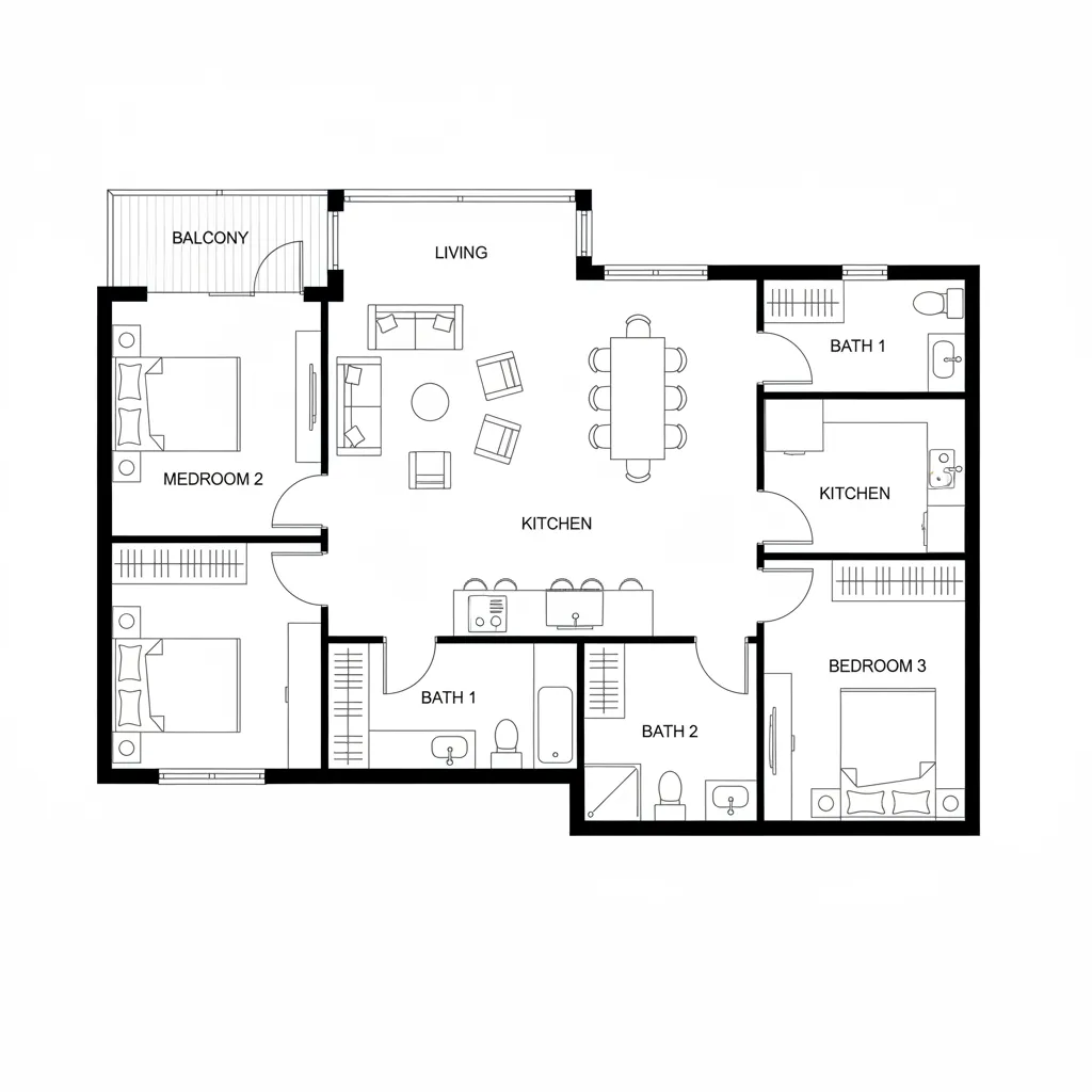 Simple 2D floor plan layout with minimal furniture icons