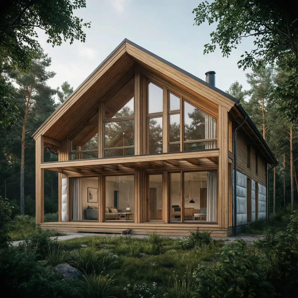 modern lightweight timber frame house exterior showing insulated building envelope