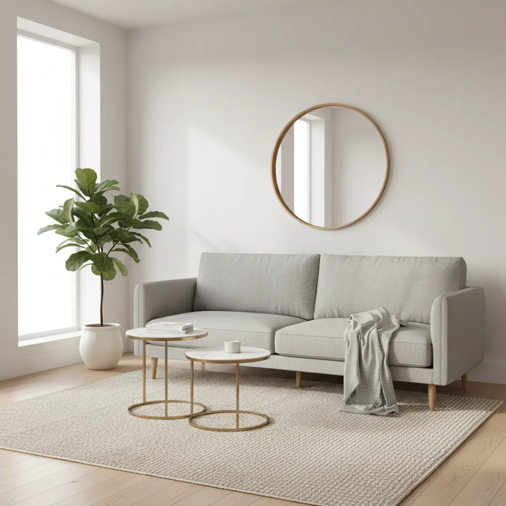 small living room sofa with exposed legs and light fabric making the space feel larger
