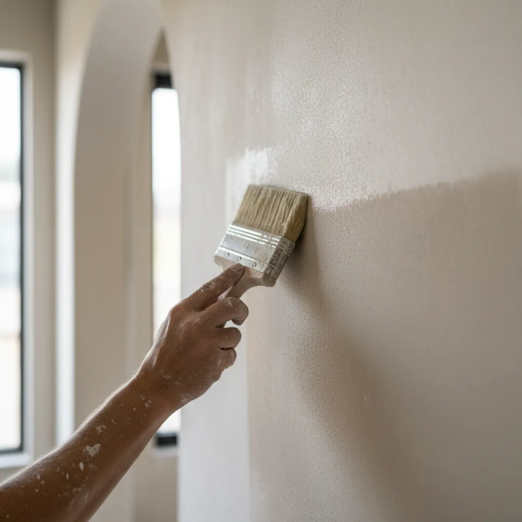 Blending edges of limewash glaze with a damp brush